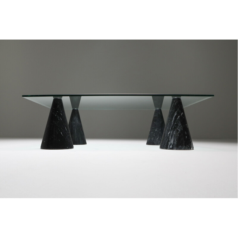 Vintage Marble and Glass Coffee Table in the Style of Massimo Vignelli 1970s