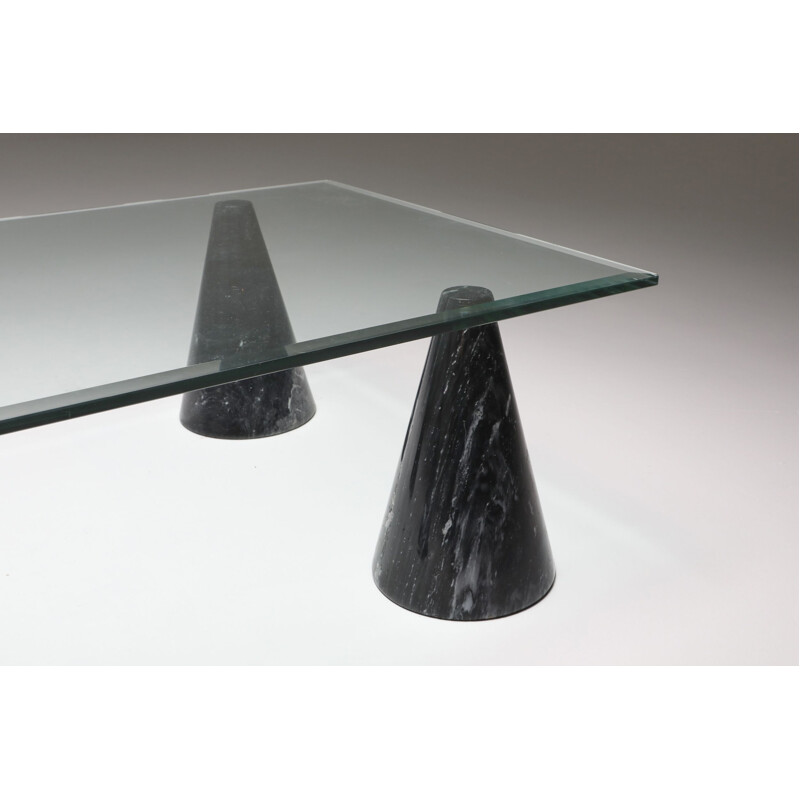 Table basse vintage en marbre et verre Massimo Vignelli 1970