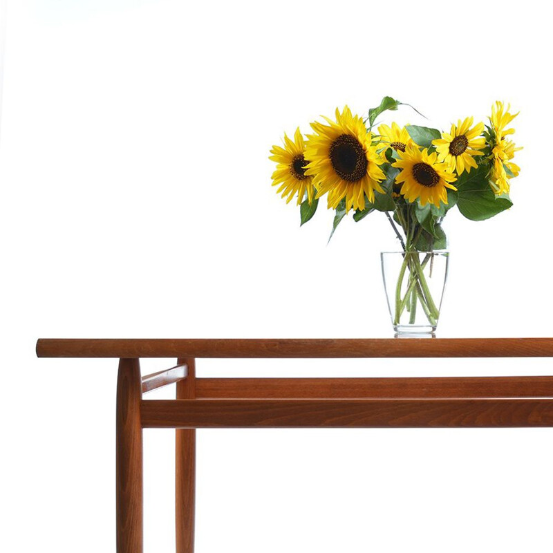 Vintage long mahogany and oak coffee table, Czechoslovakia 1960