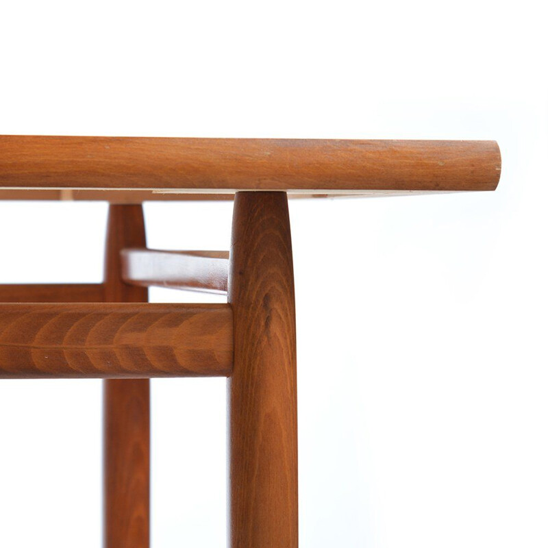 Vintage long mahogany and oak coffee table, Czechoslovakia 1960