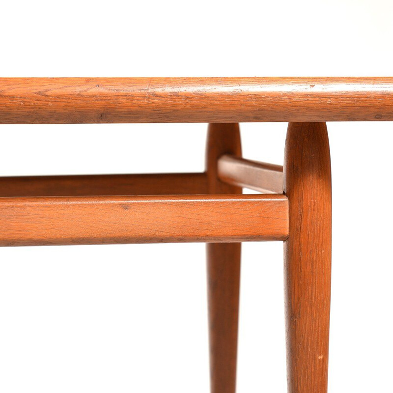 Vintage long mahogany and oak coffee table, Czechoslovakia 1960