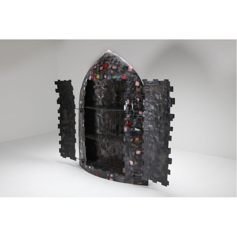 Vintage Iron Sculpture and Cabinet "Madio Medievale" by A. Spazzapan 1970s