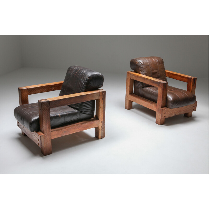 Pair of Midcentury Wooden Lounge Chairs 1960s