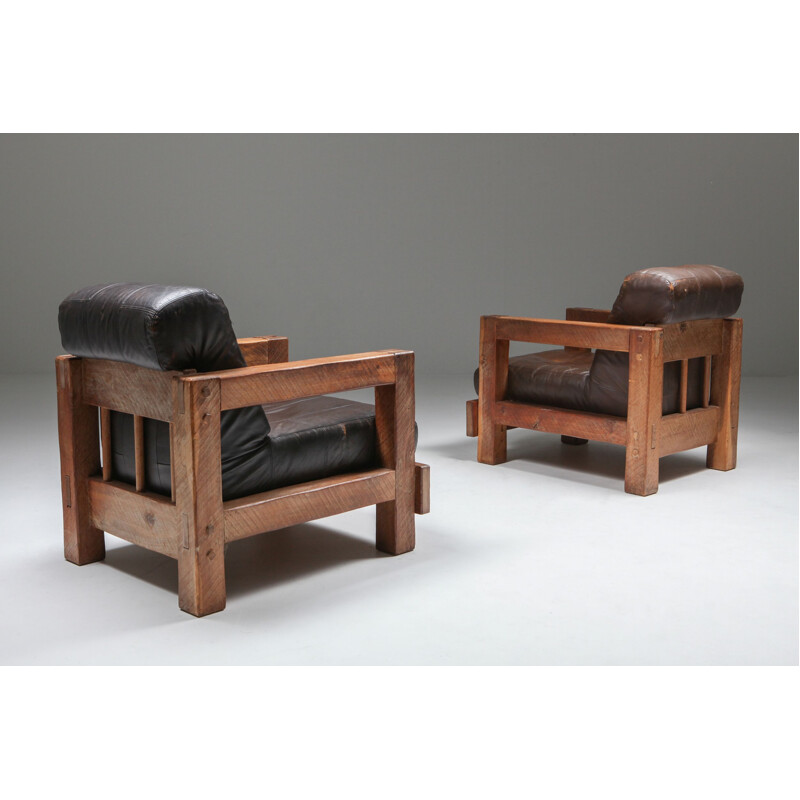 Pair of Midcentury Wooden Lounge Chairs 1960s