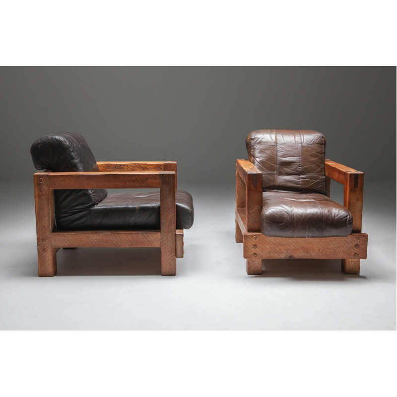 Pair of Midcentury Wooden Lounge Chairs 1960s