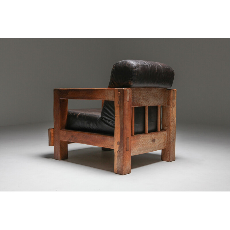 Paire de fauteuil lounge vintage en bois 1960