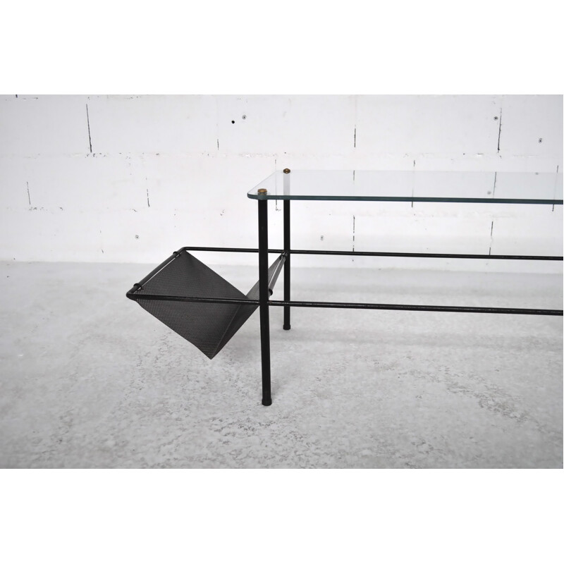 Coffee table with magazine rack in black lacquered metal - 1960s