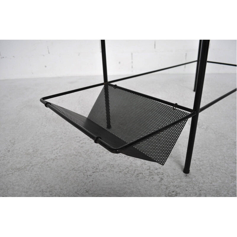 Coffee table with magazine rack in black lacquered metal - 1960s