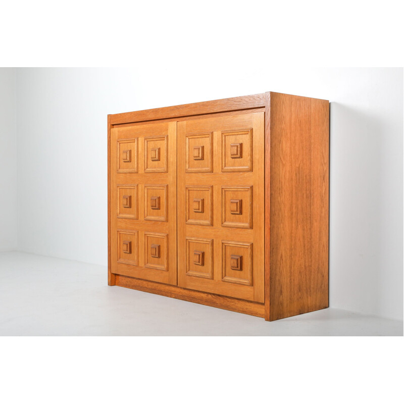 Vintage Brutalist oak bar cabinet by De Coene 1970s