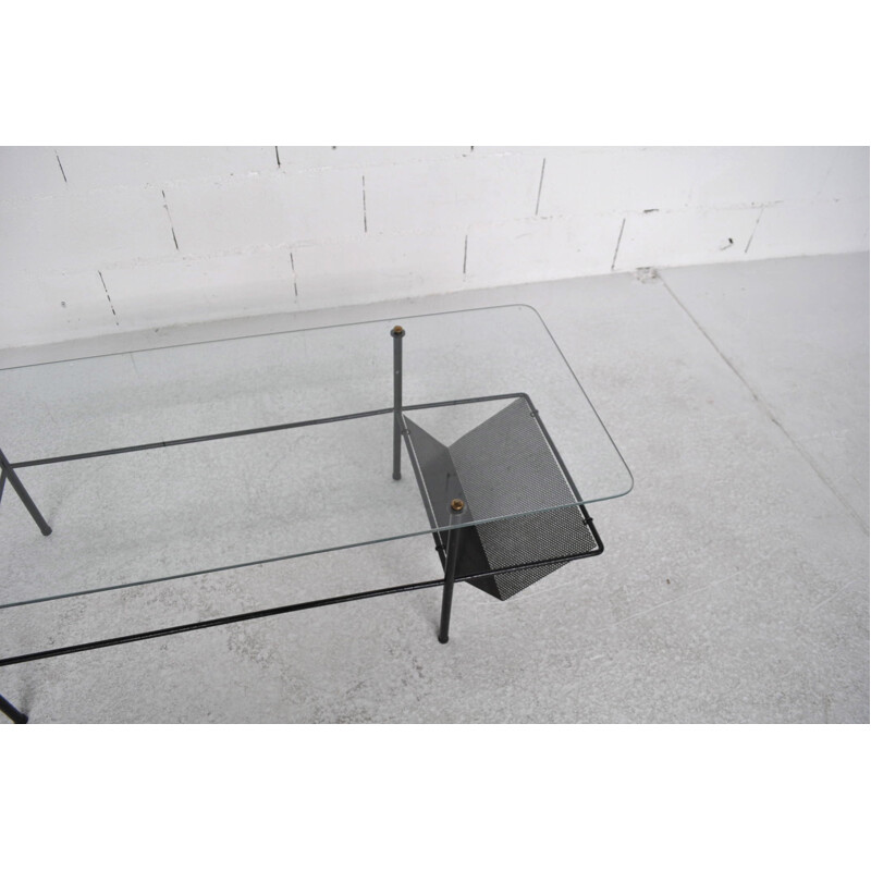 Coffee table with magazine rack in black lacquered metal - 1960s