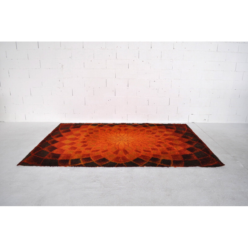 Large rectangular Desso rug in brown orange wool - 1970s