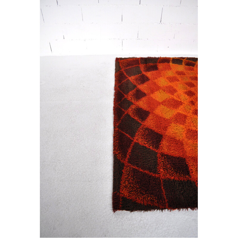 Large rectangular Desso rug in brown orange wool - 1970s