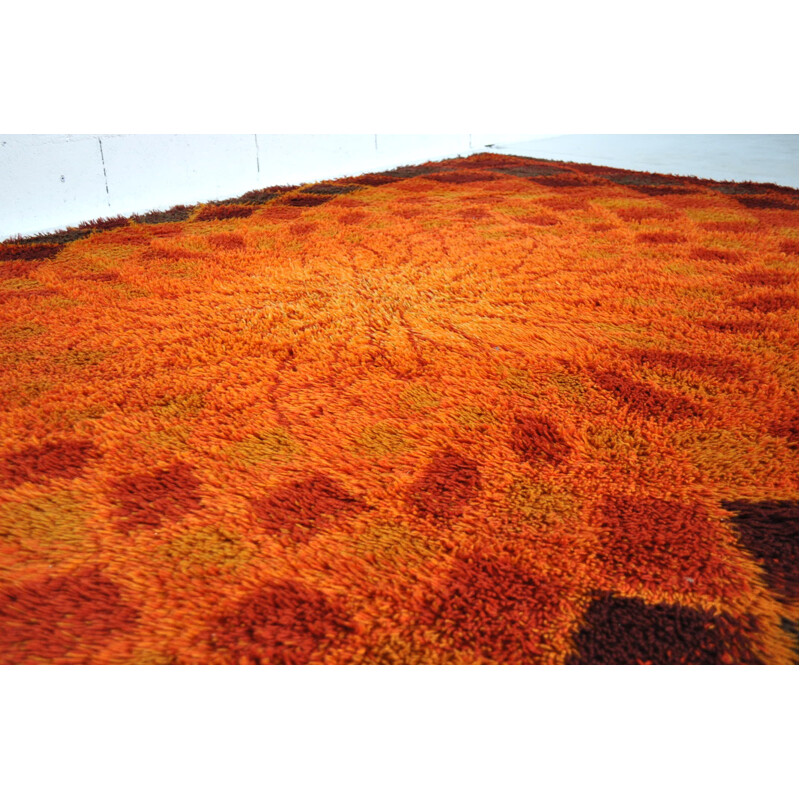 Large rectangular Desso rug in brown orange wool - 1970s