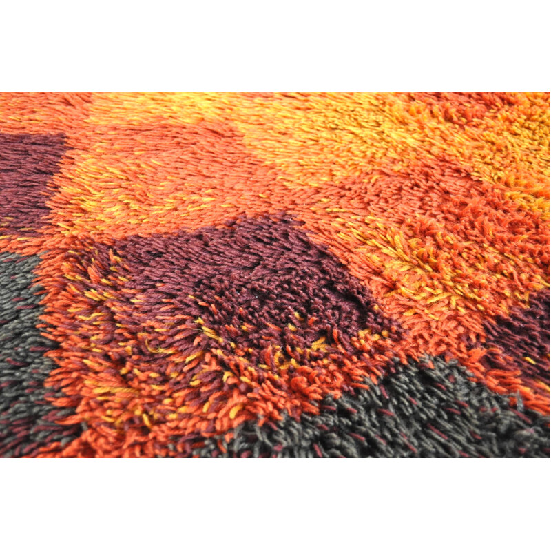 Large rectangular Desso rug in brown orange wool - 1970s