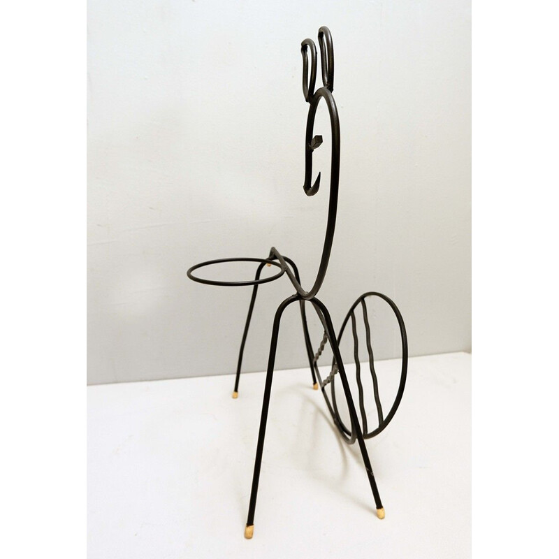Vintage magazine rack and plant holder in black lacquered metal Bambi , 1960