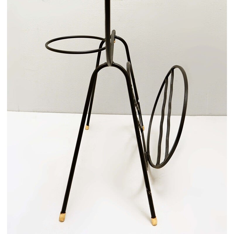 Porte-revues et porte-plantes vintage en métal laqué noir Bambi , 1960