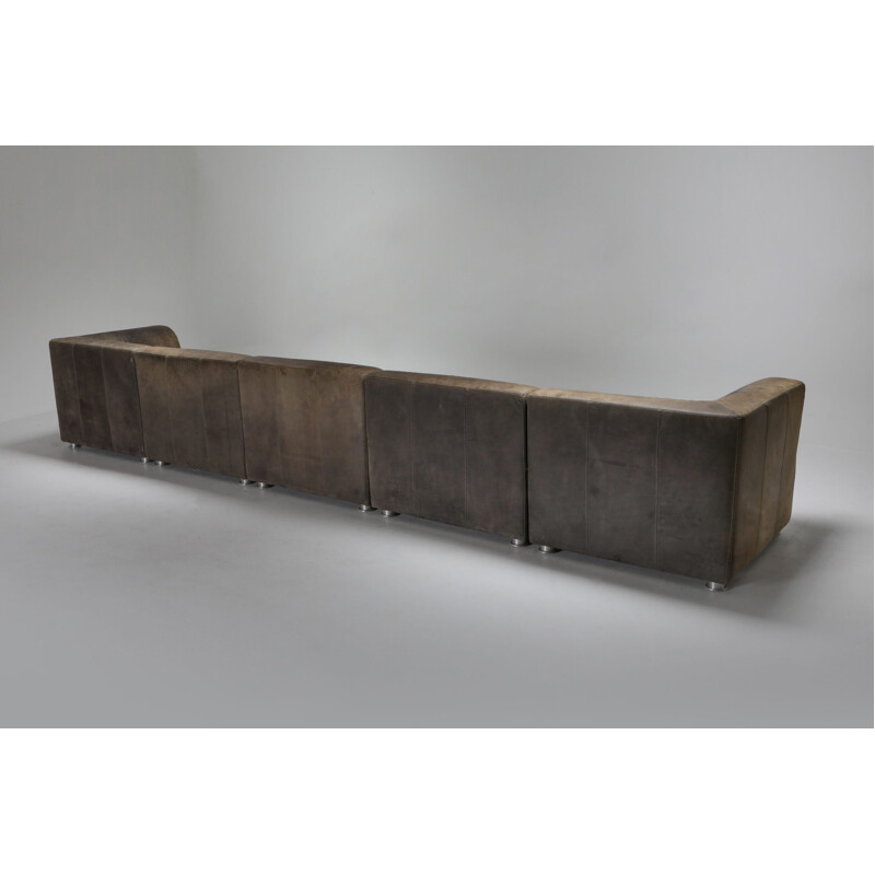 Vintage Sectional Corner Sofa in Patinated Leather for Durlet 1980s