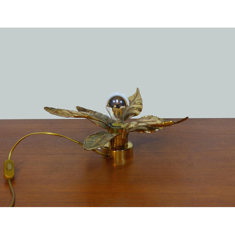 Vintage solid brass flower wall light 1970s
