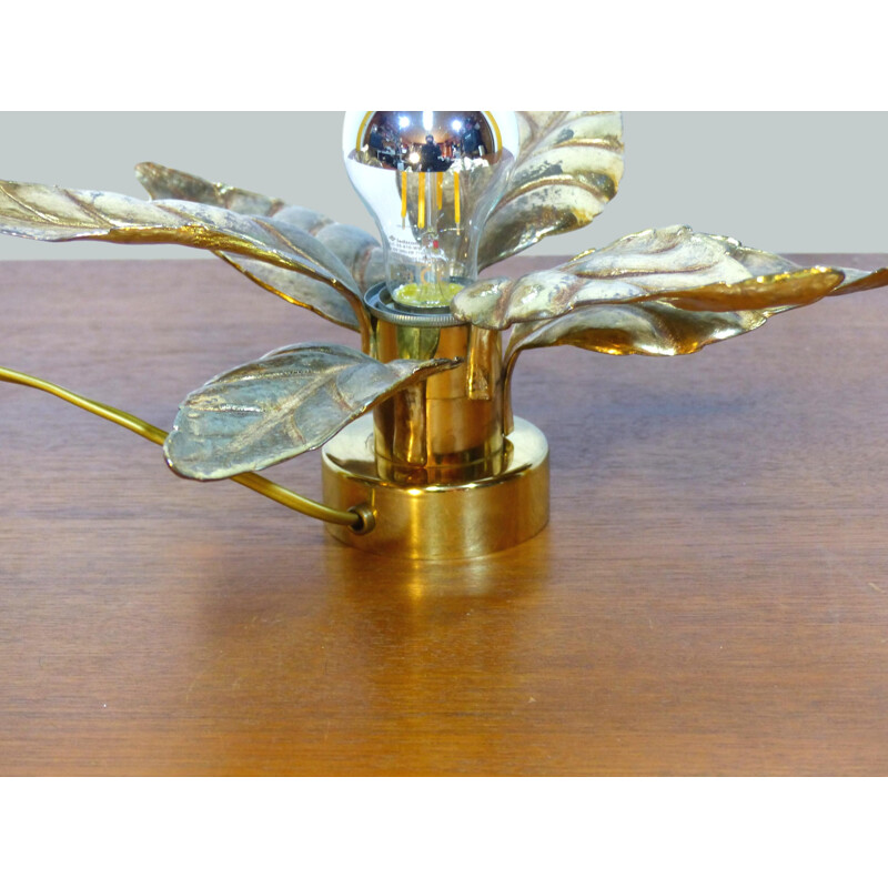 Vintage solid brass flower wall light 1970s