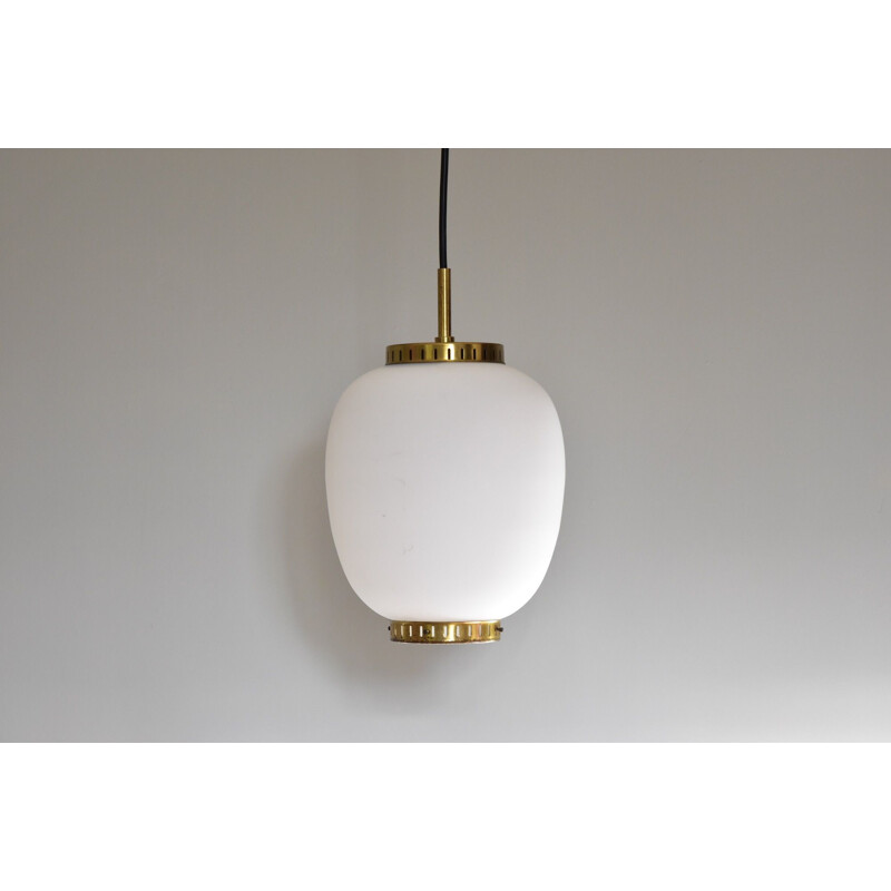 Vintage brass and opaline pendant lamp, Bent Karlby Kina, Lyfa Denmark 1955