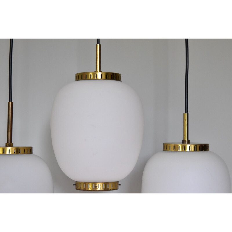 Vintage brass and opaline pendant lamp, Bent Karlby Kina, Lyfa Denmark 1955