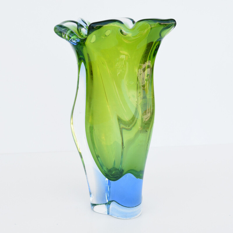 Vintage organic glass vase by J. Hospodka Chribska Sklarna, Czechoslovakia 1960