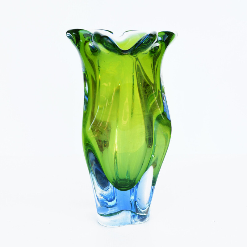 Vintage organic glass vase by J. Hospodka Chribska Sklarna, Czechoslovakia 1960