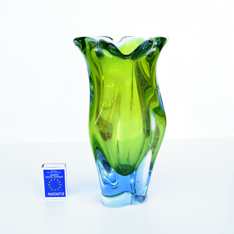 Vintage organic glass vase by J. Hospodka Chribska Sklarna, Czechoslovakia 1960