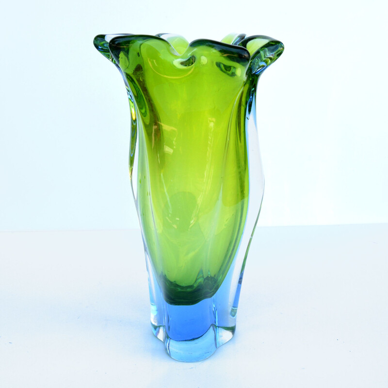 Vintage organic glass vase by J. Hospodka Chribska Sklarna, Czechoslovakia 1960