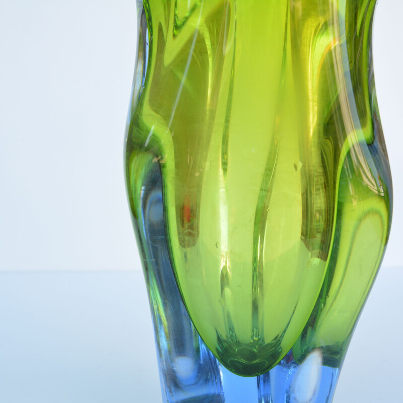 Vintage organic glass vase by J. Hospodka Chribska Sklarna, Czechoslovakia 1960