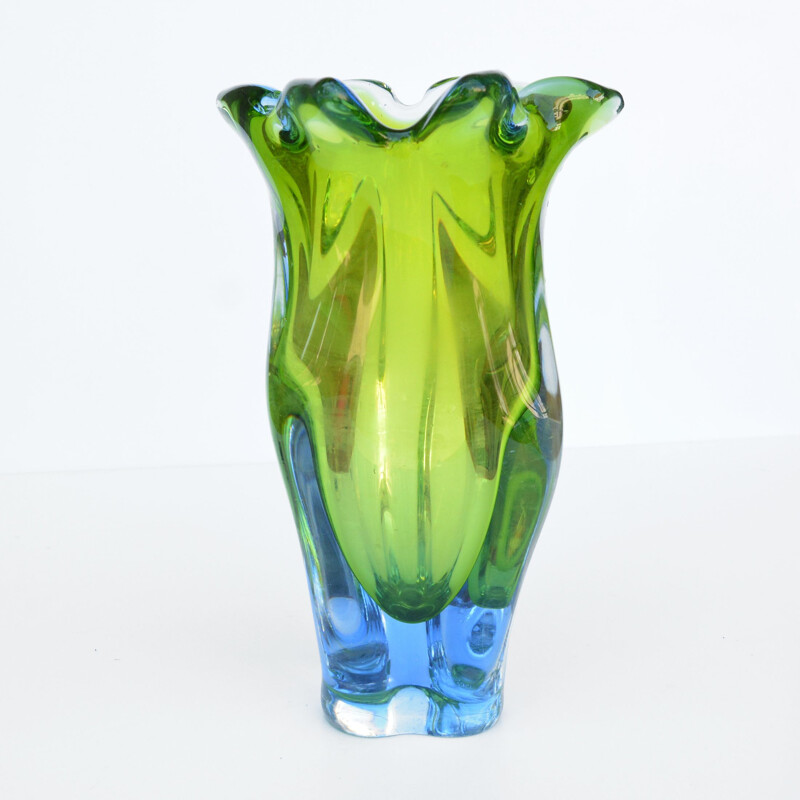 Vintage organic glass vase by J. Hospodka Chribska Sklarna, Czechoslovakia 1960