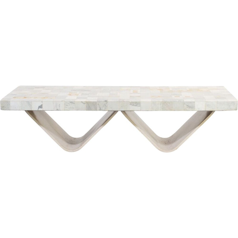 Vintage coffee table Bianco Carrara tile art 1960s