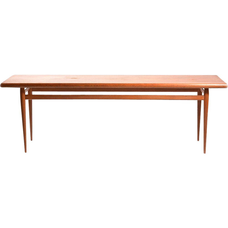 Vintage long mahogany and oak coffee table, Czechoslovakia 1960