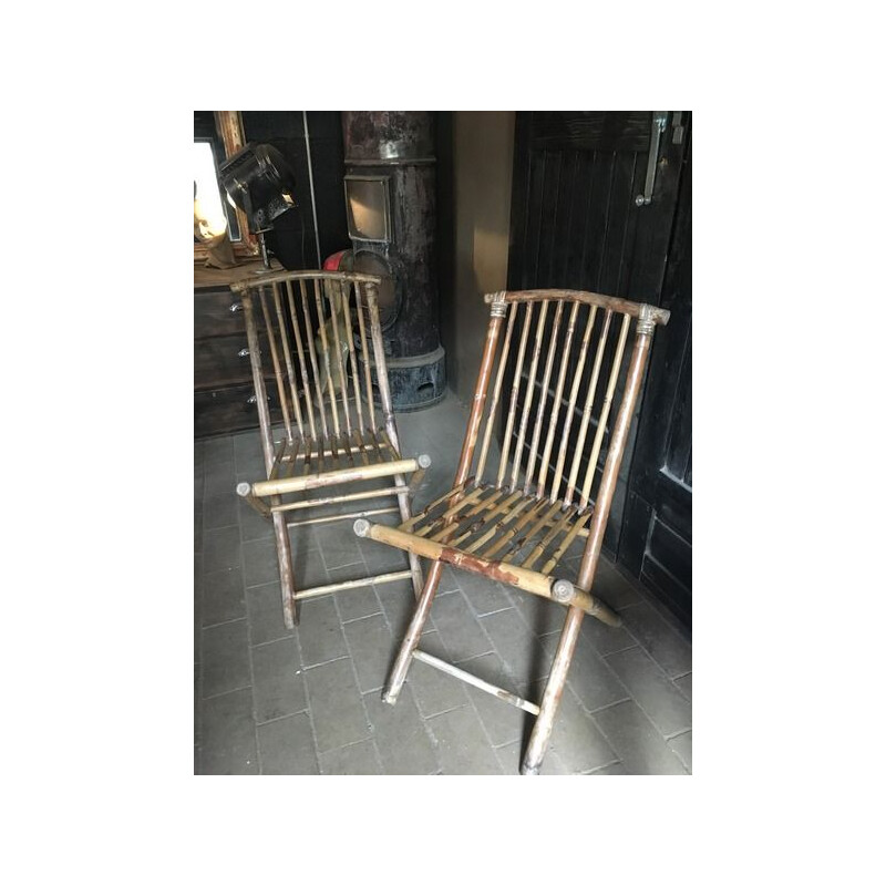 Pair of vintage bamboo folding chairs 1970