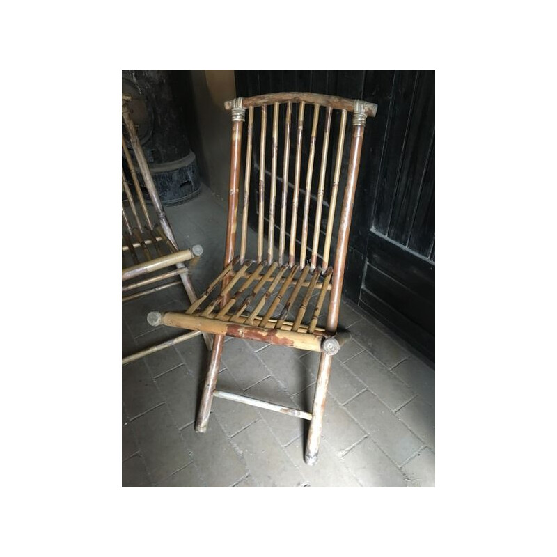 Pair of vintage bamboo folding chairs 1970