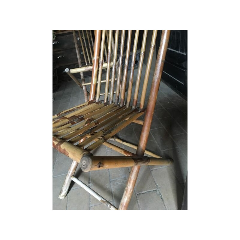 Paire de chaises pliantes vintage en bambou 1970