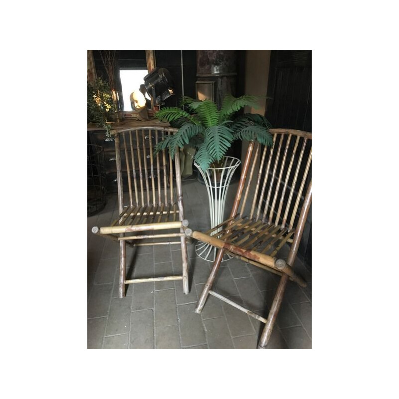 Pair of vintage bamboo folding chairs 1970