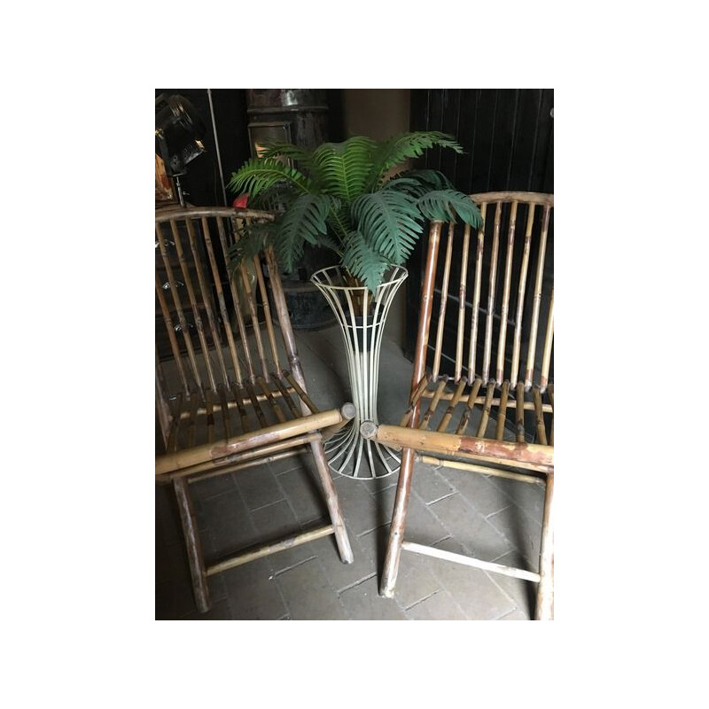 Pair of vintage bamboo folding chairs 1970