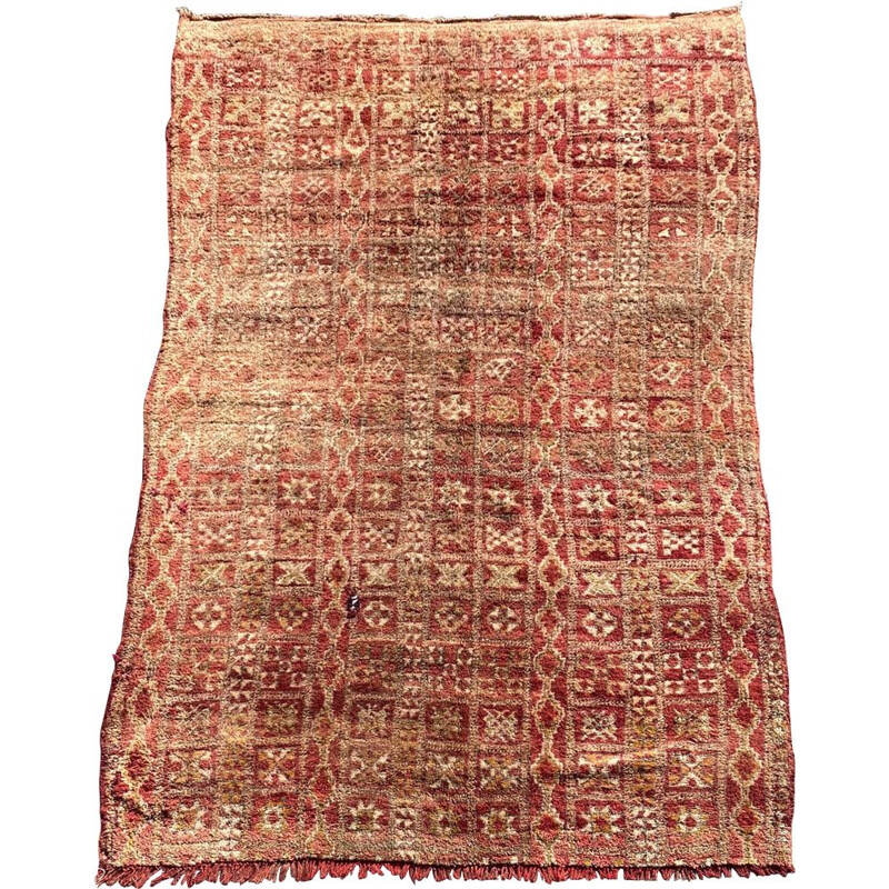 Tappeto berbero d'epoca in lana intrecciata boujaad