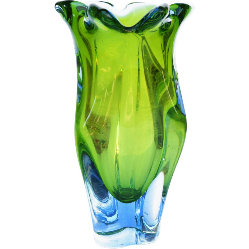 Vintage organic glass vase by J. Hospodka Chribska Sklarna, Czechoslovakia 1960