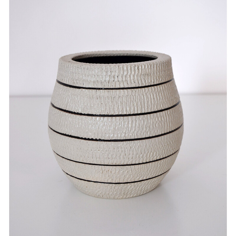 Vase in black and beige ceramic, Lucien BRISDOUX - 1930s
