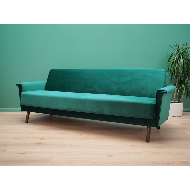 Vintage green velvet sofa, Danish 1970
