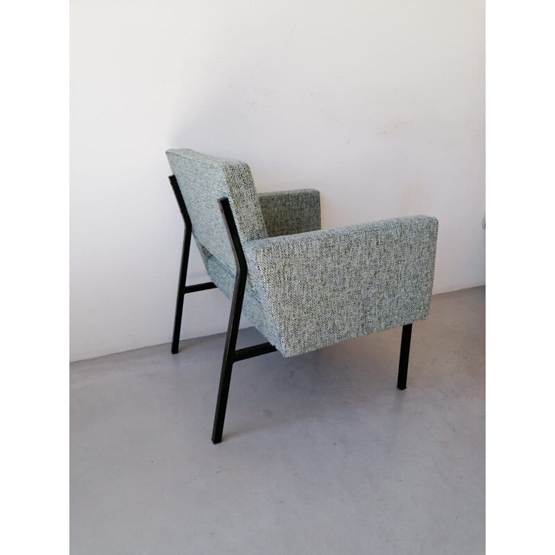 Vintage cube armchair, mottled green tweed, 1960