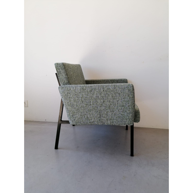 Vintage cube armchair, mottled green tweed, 1960