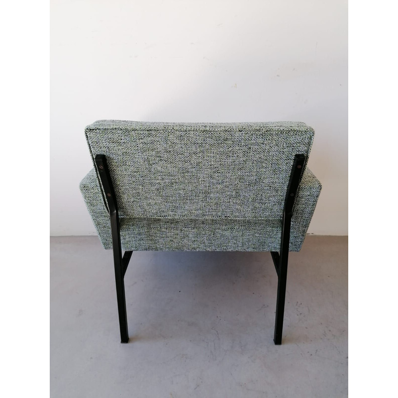 Vintage cube armchair, mottled green tweed, 1960