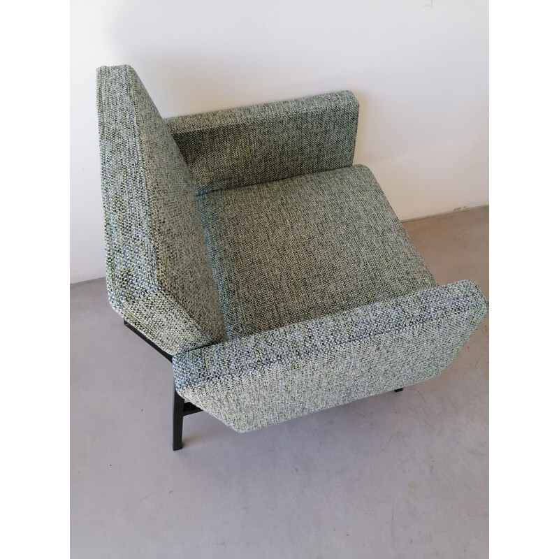 Vintage cube armchair, mottled green tweed, 1960
