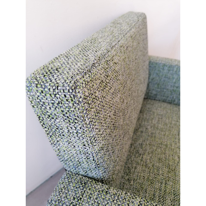 Vintage cube armchair, mottled green tweed, 1960