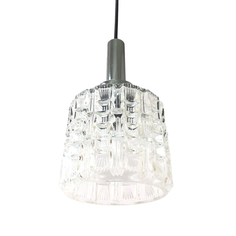 Vintage pendant lamp in glass and chrome 1960