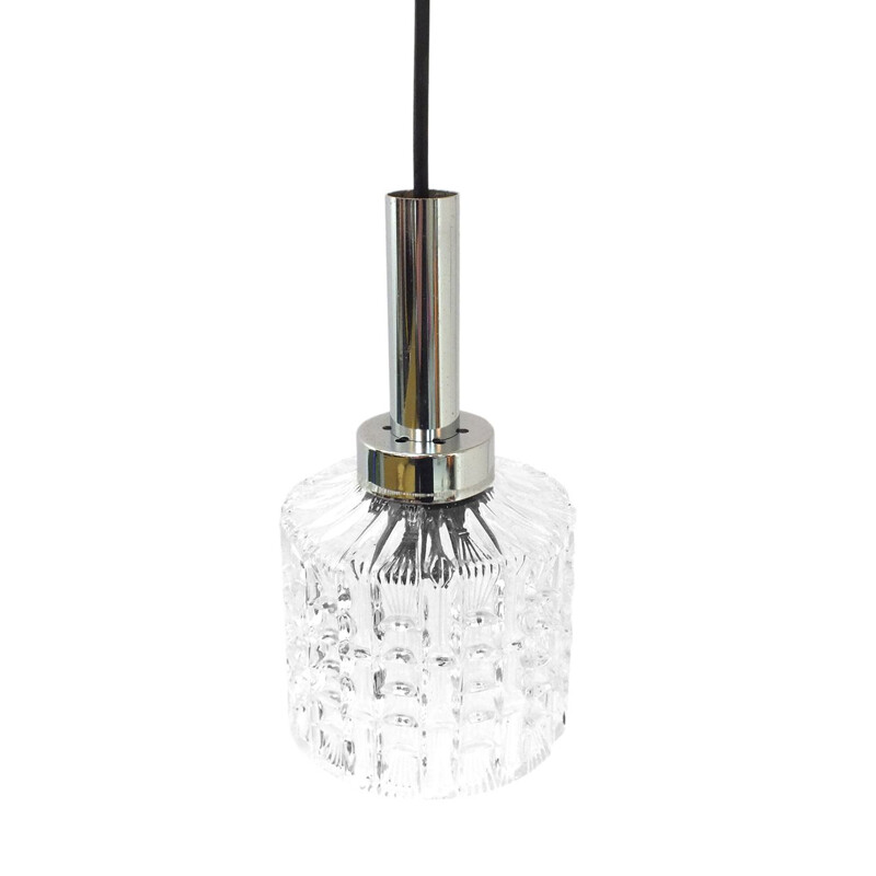 Vintage pendant lamp in glass and chrome 1960