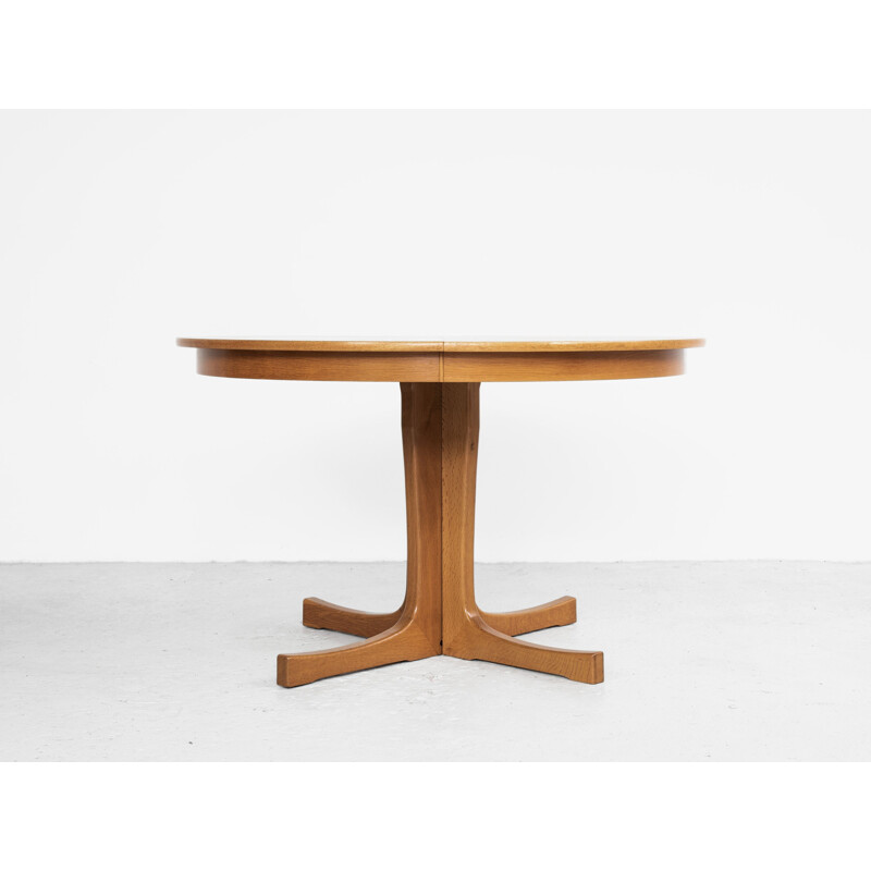 Vintage round oak extensible dining table, Denmark 1960